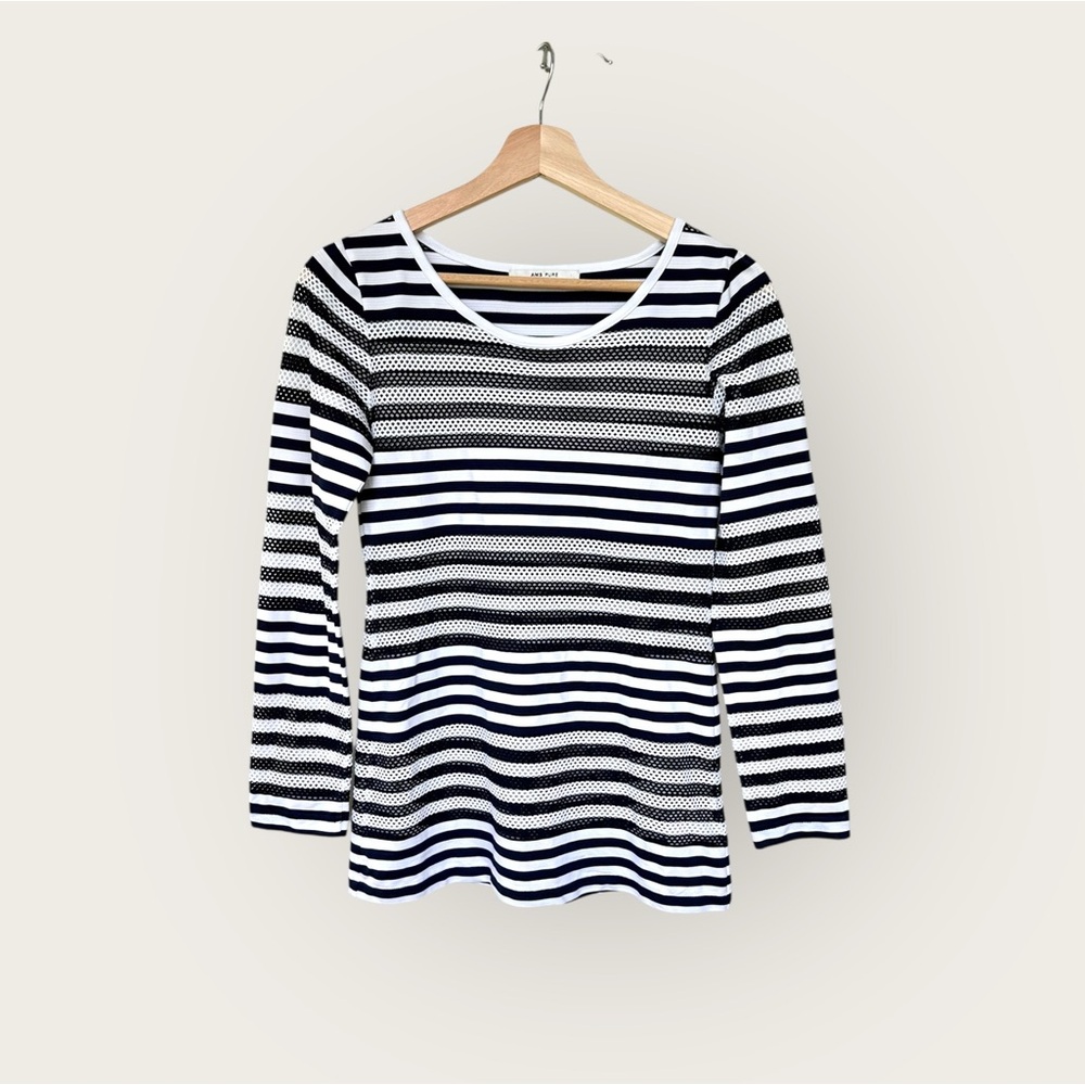 AMS‎ Pure Mesh Striped Wide Crewneck Top size XS